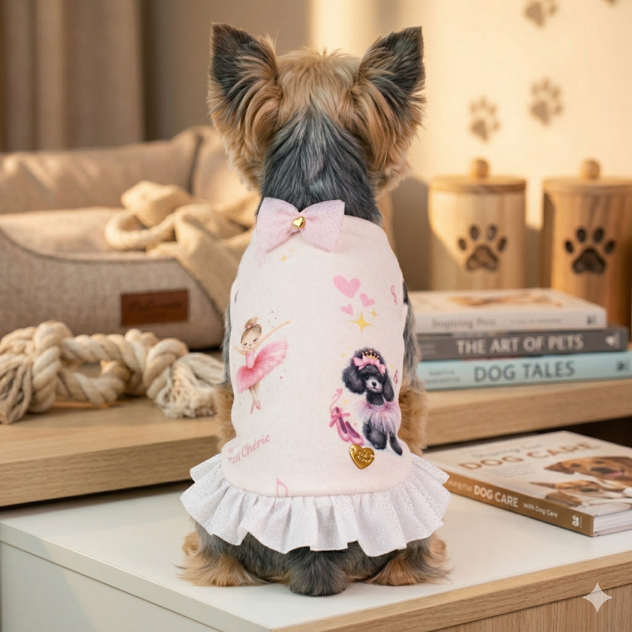 Dancer Rosy T-Shirt per Cani - Jersey Manopesca con Volant Tulle Glitter Ballerine